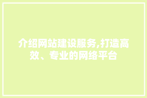 介绍网站建设服务,打造高效、专业的网络平台