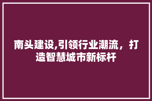 南头建设,引领行业潮流，打造智慧城市新标杆