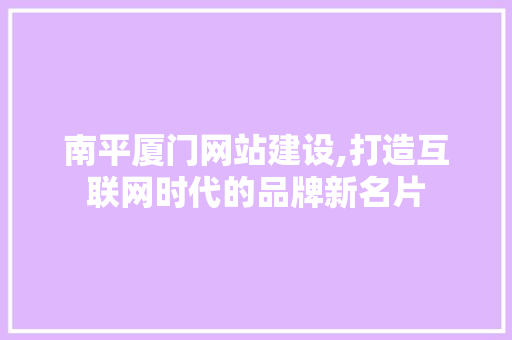 南平厦门网站建设,打造互联网时代的品牌新名片