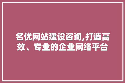 名优网站建设咨询,打造高效、专业的企业网络平台