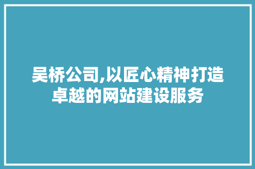 吴桥公司,以匠心精神打造卓越的网站建设服务
