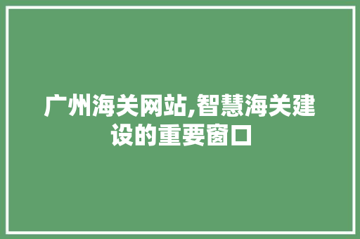 广州海关网站,智慧海关建设的重要窗口