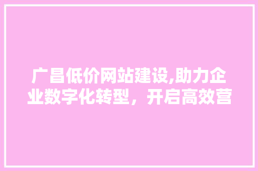 广昌低价网站建设,助力企业数字化转型，开启高效营销新篇章
