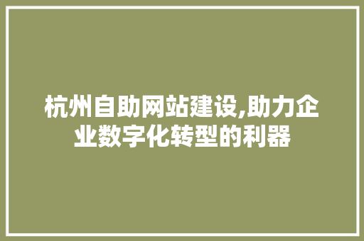 杭州自助网站建设,助力企业数字化转型的利器