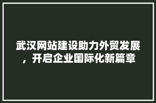 武汉网站建设助力外贸发展，开启企业国际化新篇章