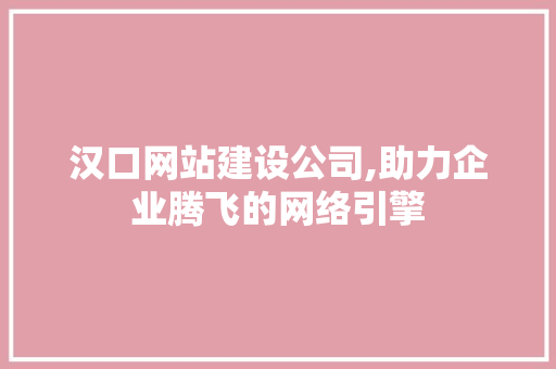 汉口网站建设公司,助力企业腾飞的网络引擎