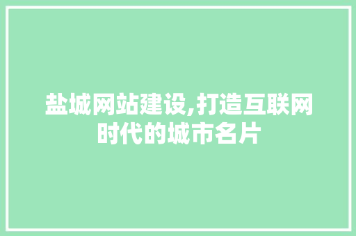 盐城网站建设,打造互联网时代的城市名片