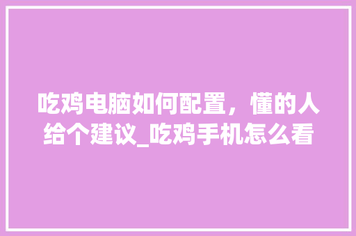 吃鸡电脑如何配置，懂的人给个建议_吃鸡手机怎么看电脑配置参数