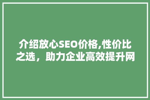 介绍放心SEO价格,性价比之选，助力企业高效提升网站排名 编程语言