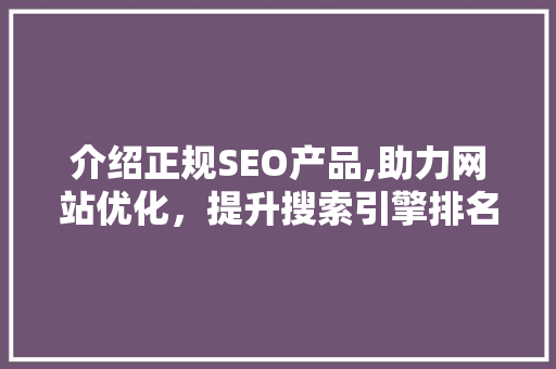 介绍正规SEO产品,助力网站优化，提升搜索引擎排名之路