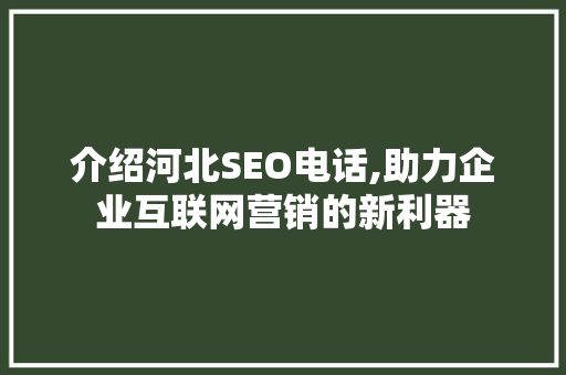 介绍河北SEO电话,助力企业互联网营销的新利器 电脑基础 介绍河北SEO电话,助力企业互联网营销的新利器 电脑基础