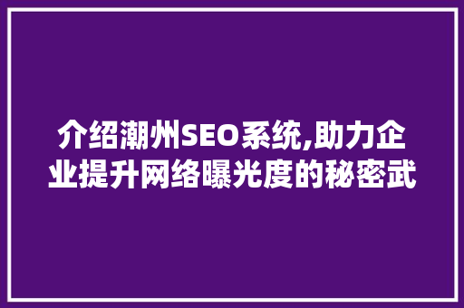 介绍潮州SEO系统,助力企业提升网络曝光度的秘密武器
