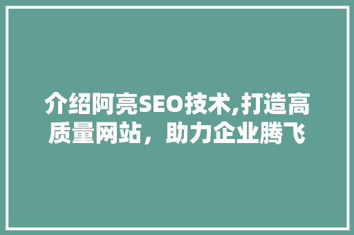介绍阿亮SEO技术,打造高质量网站，助力企业腾飞 电脑故障维修