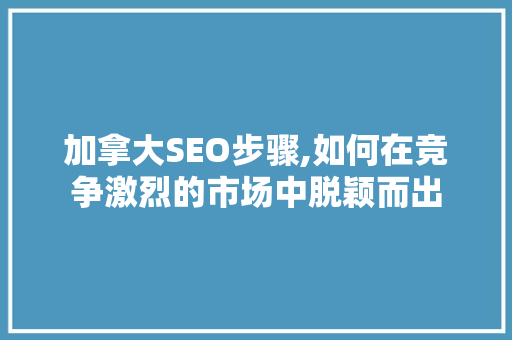加拿大SEO步骤,如何在竞争激烈的市场中脱颖而出