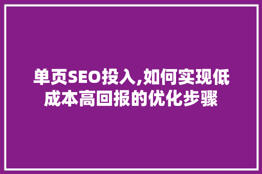 单页SEO投入,如何实现低成本高回报的优化步骤