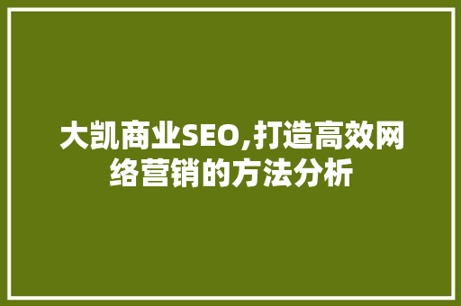 大凯商业SEO,打造高效网络营销的方法分析