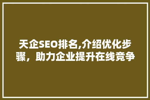天企SEO排名,介绍优化步骤，助力企业提升在线竞争力