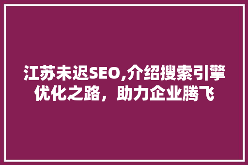 江苏未迟SEO,介绍搜索引擎优化之路,助力企业腾飞 江苏未迟SEO,介绍搜索引擎优化之路,助力企业腾飞