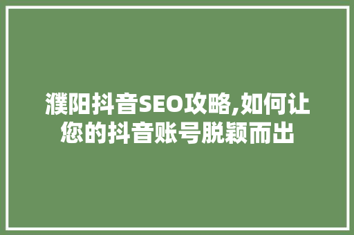 濮阳抖音SEO攻略,如何让您的抖音账号脱颖而出