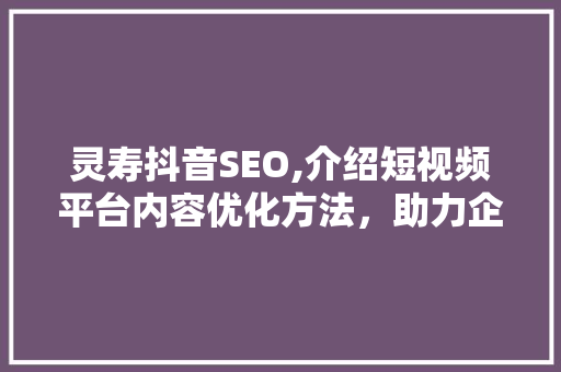 灵寿抖音SEO,介绍短视频平台内容优化方法，助力企业品牌腾飞