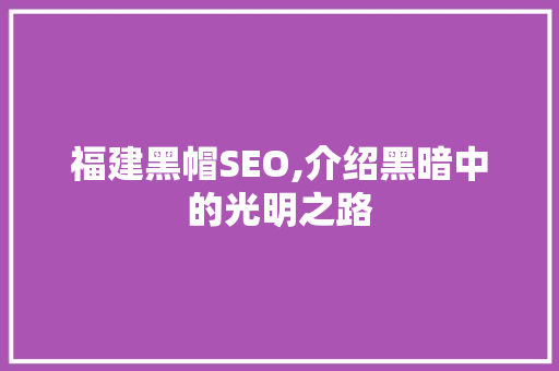 福建黑帽SEO,介绍黑暗中的光明之路