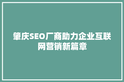 肇庆SEO厂商助力企业互联网营销新篇章