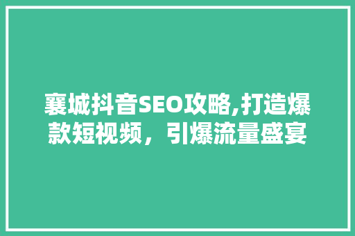 襄城抖音SEO攻略,打造爆款短视频，引爆流量盛宴
