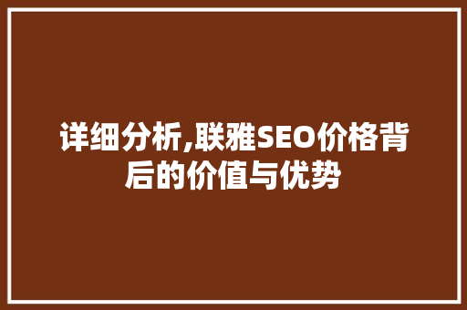 详细分析,联雅SEO价格背后的价值与优势 电脑故障维修