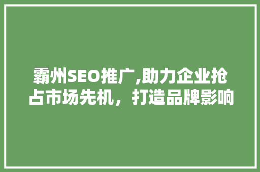 霸州SEO推广,助力企业抢占市场先机，打造品牌影响力