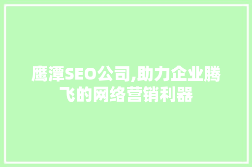 鹰潭SEO公司,助力企业腾飞的网络营销利器