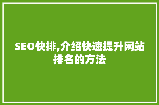 SEO快排,介绍快速提升网站排名的方法 SEO快排,介绍快速提升网站排名的方法