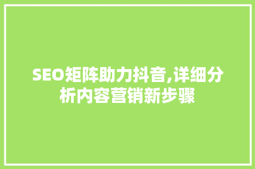 SEO矩阵助力抖音,详细分析内容营销新步骤