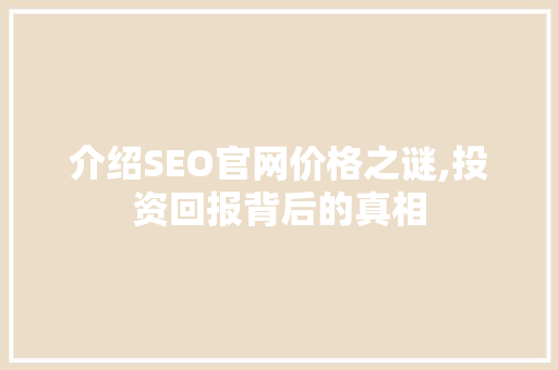 介绍SEO官网价格之谜,投资回报背后的真相