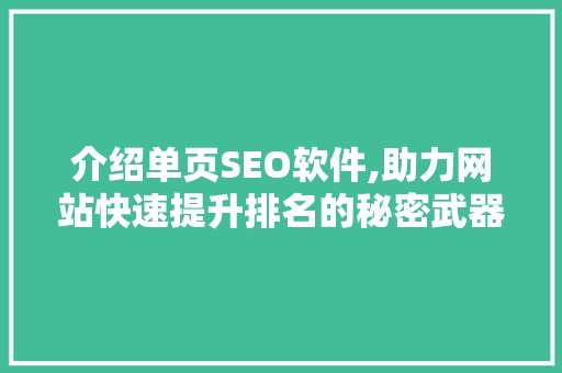 介绍单页SEO软件,助力网站快速提升排名的秘密武器