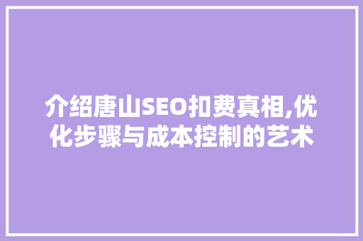 介绍唐山SEO扣费真相,优化步骤与成本控制的艺术