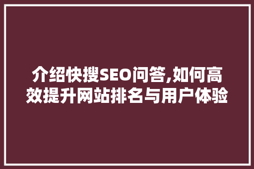 介绍快搜SEO问答,如何高效提升网站排名与用户体验