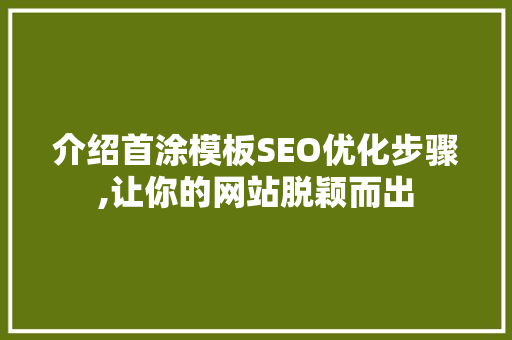 介绍首涂模板SEO优化步骤,让你的网站脱颖而出