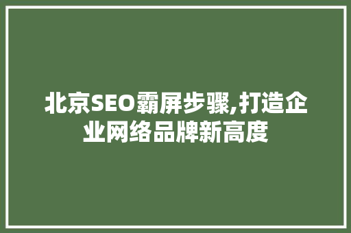 北京SEO霸屏步骤,打造企业网络品牌新高度