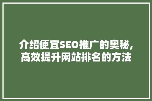 介绍便宜SEO推广的奥秘,高效提升网站排名的方法 介绍便宜SEO推广的奥秘,高效提升网站排名的方法 操作系统