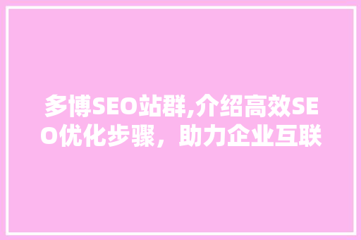 多博SEO站群,介绍高效SEO优化步骤，助力企业互联网营销腾飞