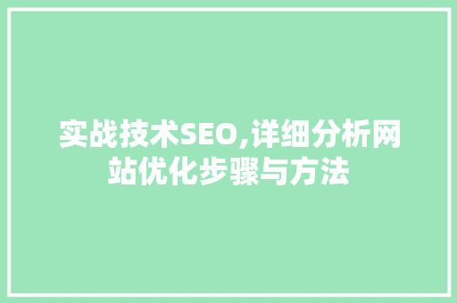 实战技术SEO,详细分析网站优化步骤与方法