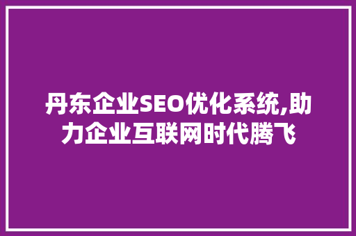 丹东企业SEO优化系统,助力企业互联网时代腾飞