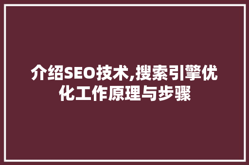 介绍SEO技术,搜索引擎优化工作原理与步骤