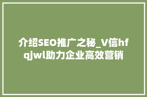 介绍SEO推广之秘_V信hfqjwl助力企业高效营销