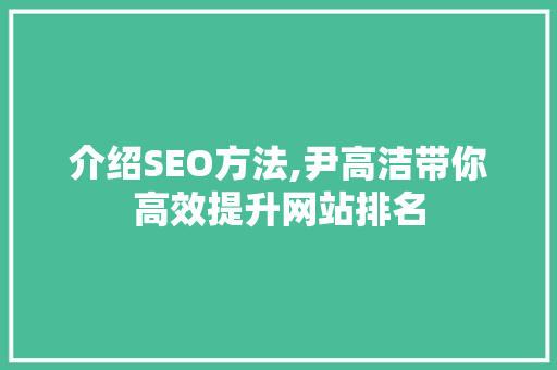 介绍SEO方法,尹高洁带你高效提升网站排名
