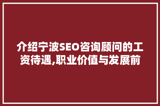 介绍宁波SEO咨询顾问的工资待遇,职业价值与发展前景分析