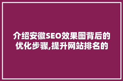 介绍安徽SEO效果图背后的优化步骤,提升网站排名的方法