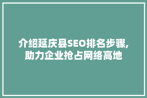 介绍延庆县SEO排名步骤,助力企业抢占网络高地
