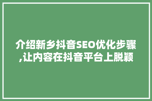 介绍新乡抖音SEO优化步骤,让内容在抖音平台上脱颖而出