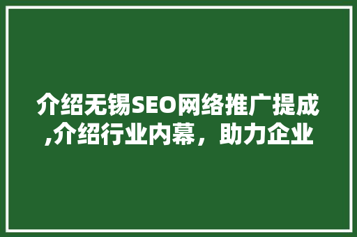 介绍无锡SEO网络推广提成,介绍行业内幕，助力企业高效营销
